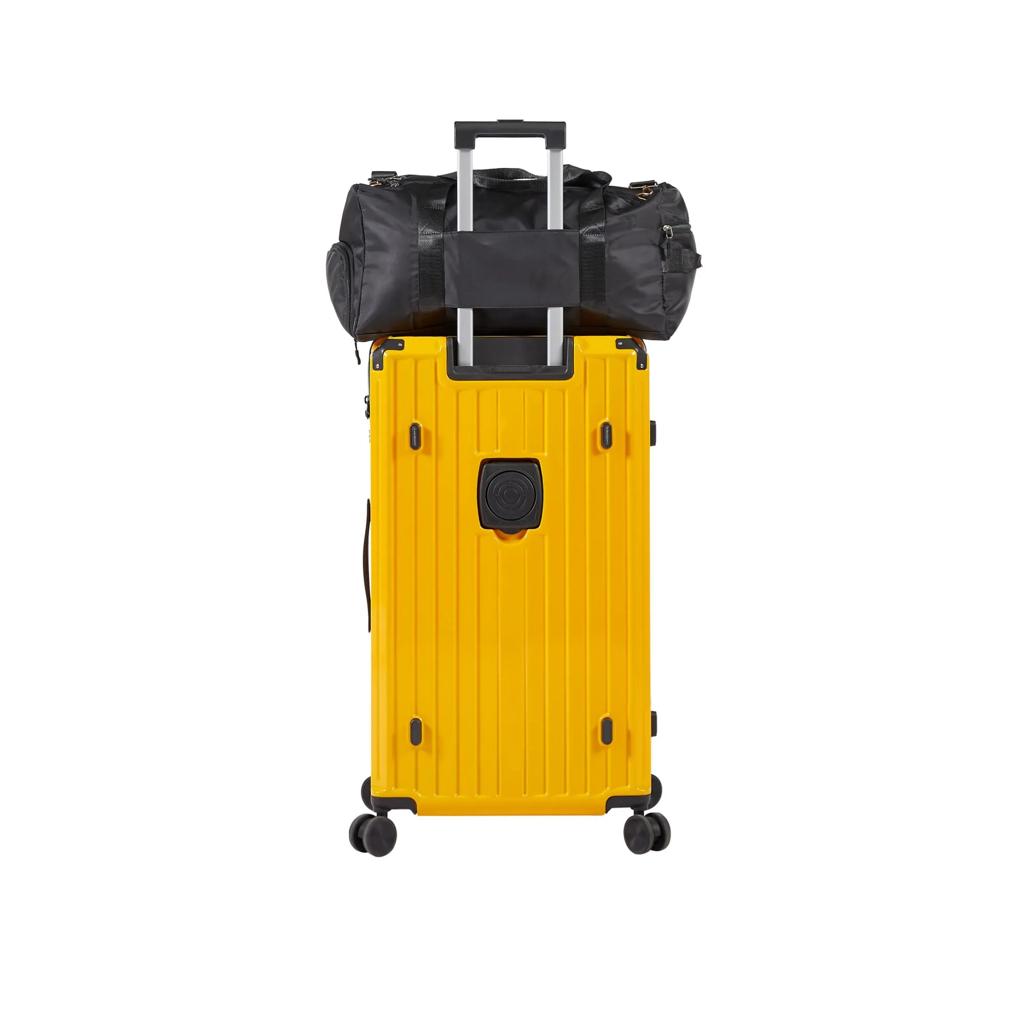 Luggage Set 4 pcs (20"/24"/29"/Travel Bag), PC ABS Durable Lightweight Luggage with Collapsible Cup Holder, 360° Silent Spinner Wheels, TSA Lock, Yellow