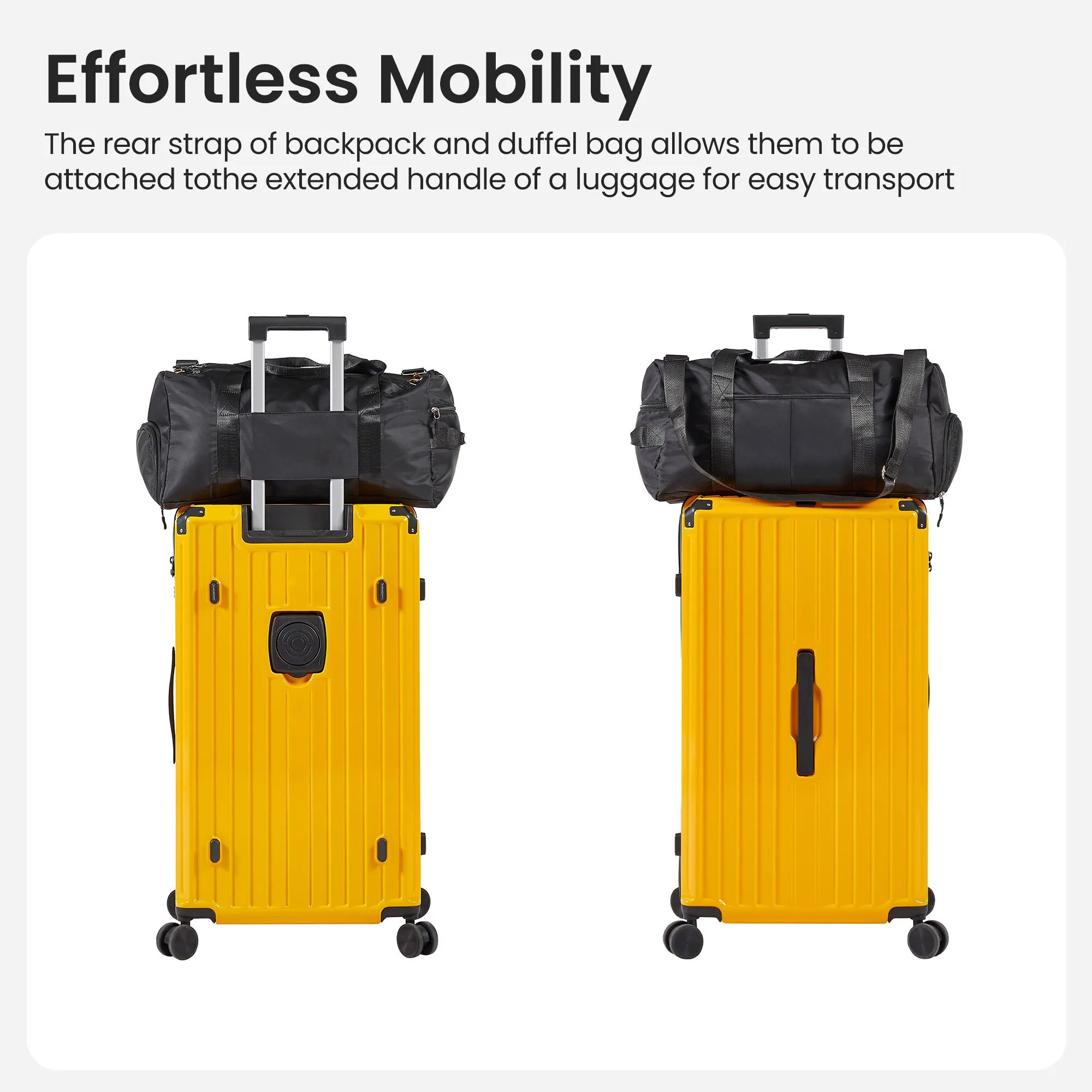 Luggage Set 4 pcs (20"/24"/29"/Travel Bag), PC ABS Durable Lightweight Luggage with Collapsible Cup Holder, 360° Silent Spinner Wheels, TSA Lock, Yellow