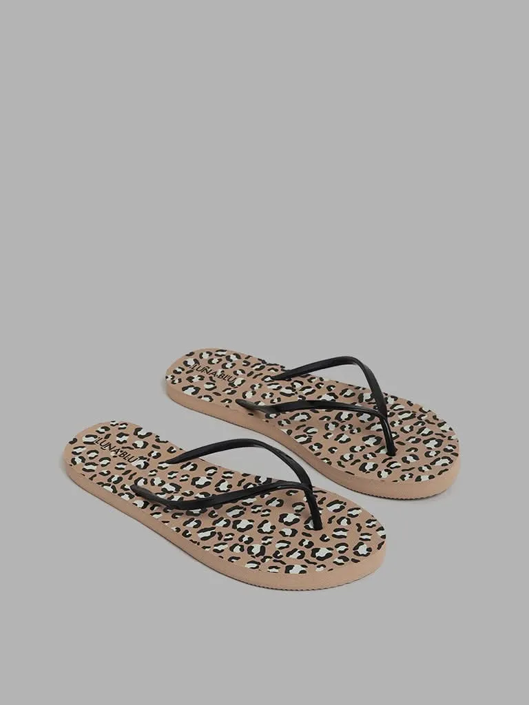 LUNA BLU Black Leopard Printed Flip Flop