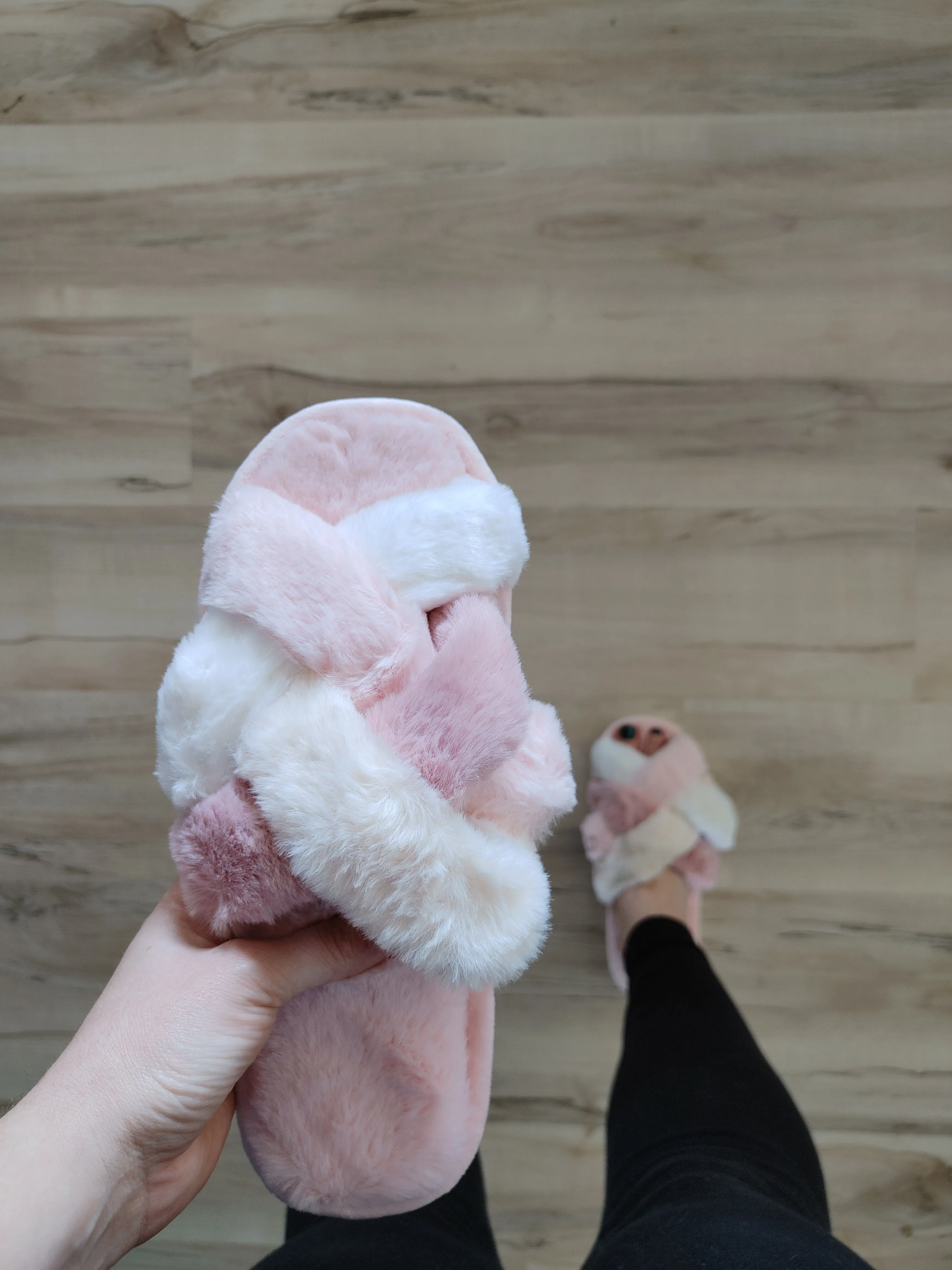 Mauve Fuzzy Criss Cross Slippers