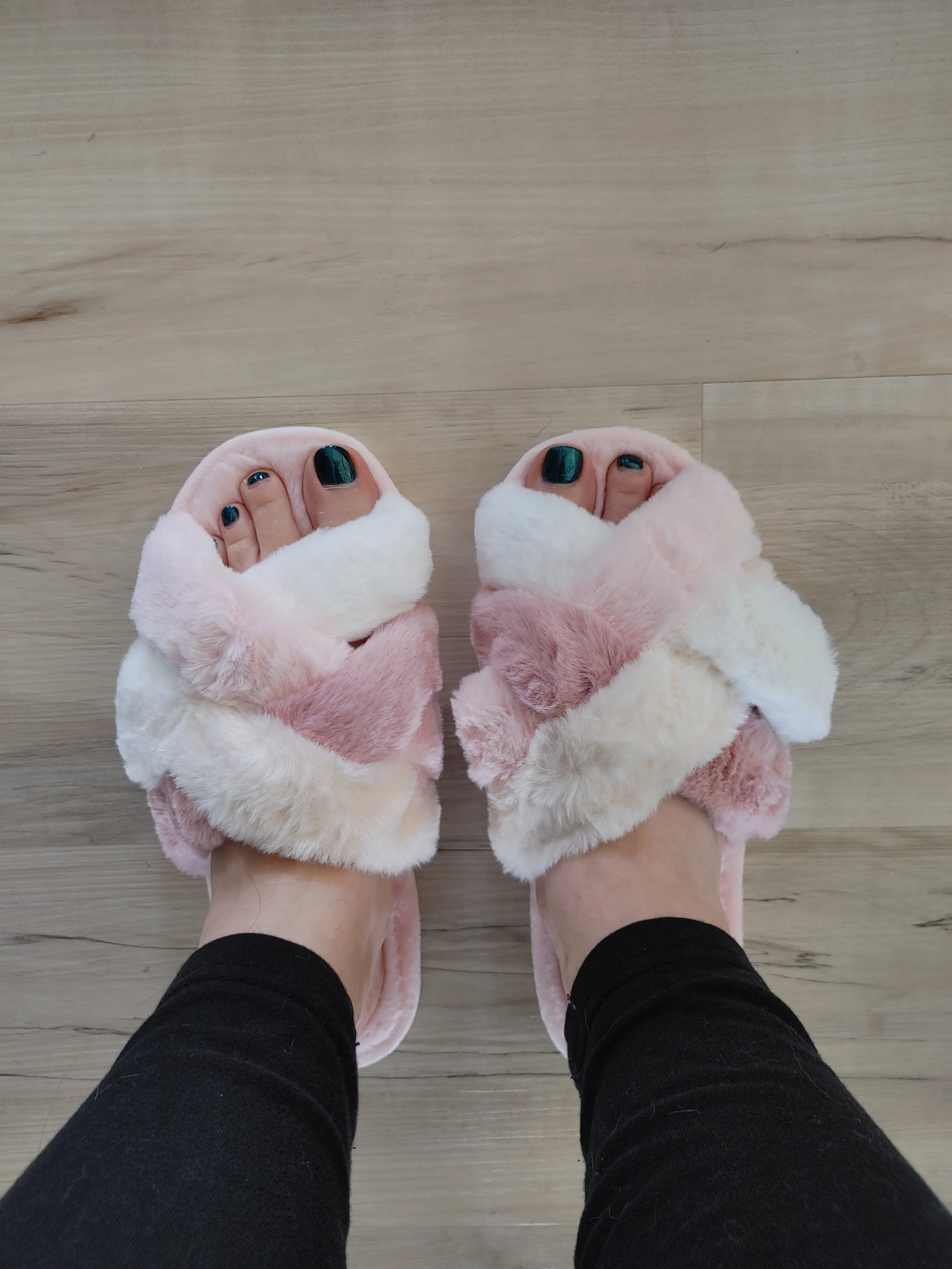 Mauve Fuzzy Criss Cross Slippers