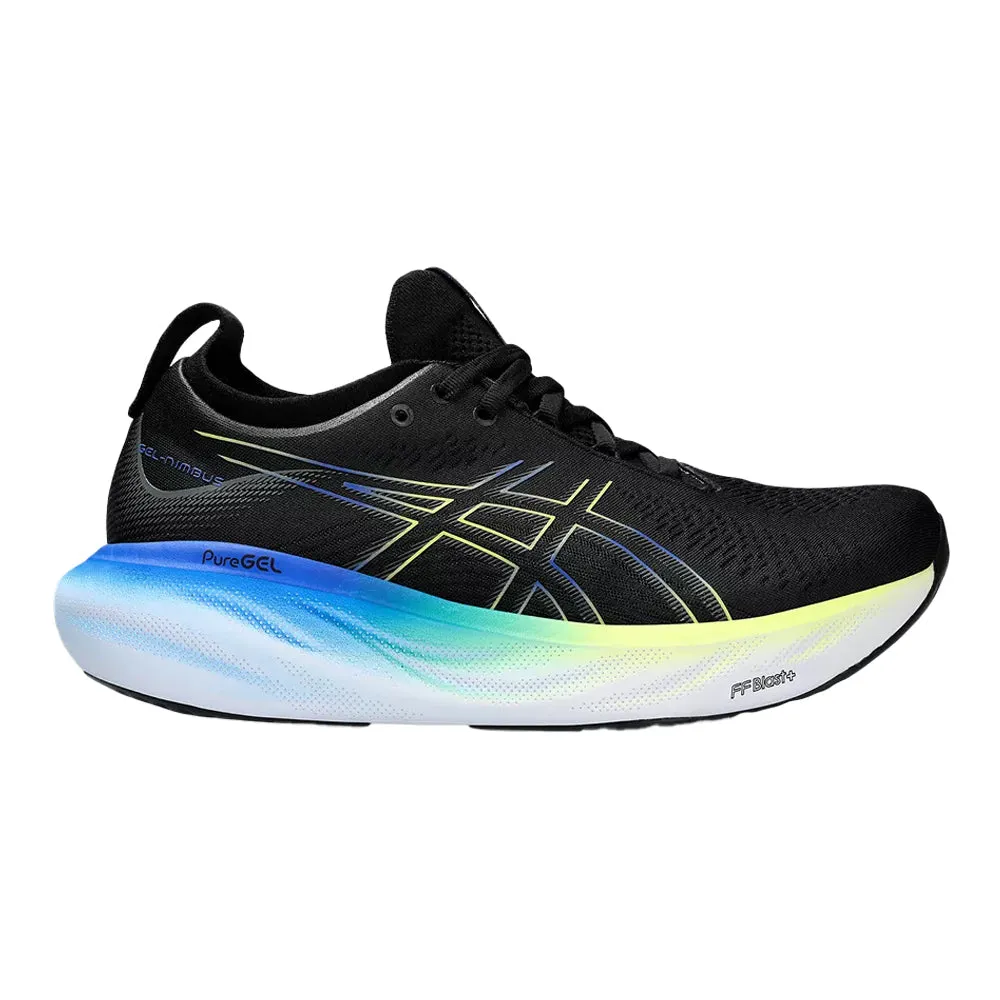 Men's Asics Gel-Nimbus 25, Black/Glow Yellow, 6.5 2E Wide