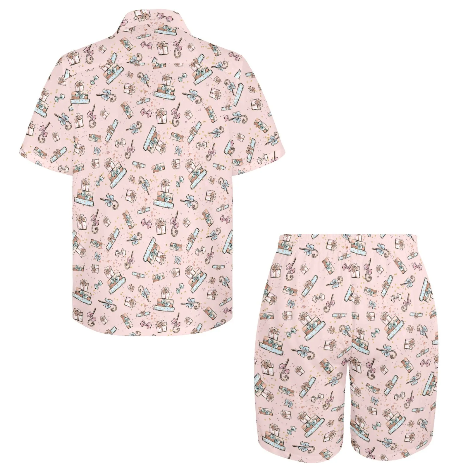 Men's Shirt & Shorts Set Pink Xmas Men's Shirt and Shorts Outfit (Set26)