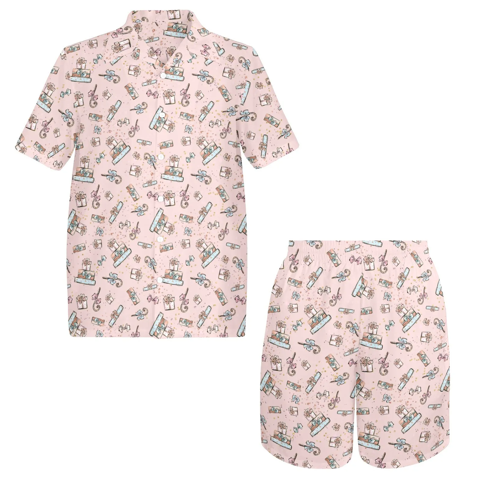 Men's Shirt & Shorts Set Pink Xmas Men's Shirt and Shorts Outfit (Set26)