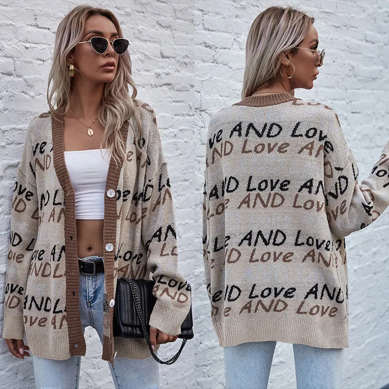 METAVERSMALL 2023 autumn and winter knitted cardigan 2025 letter fashion jacquard long-sleeved medium and long sweater jacket