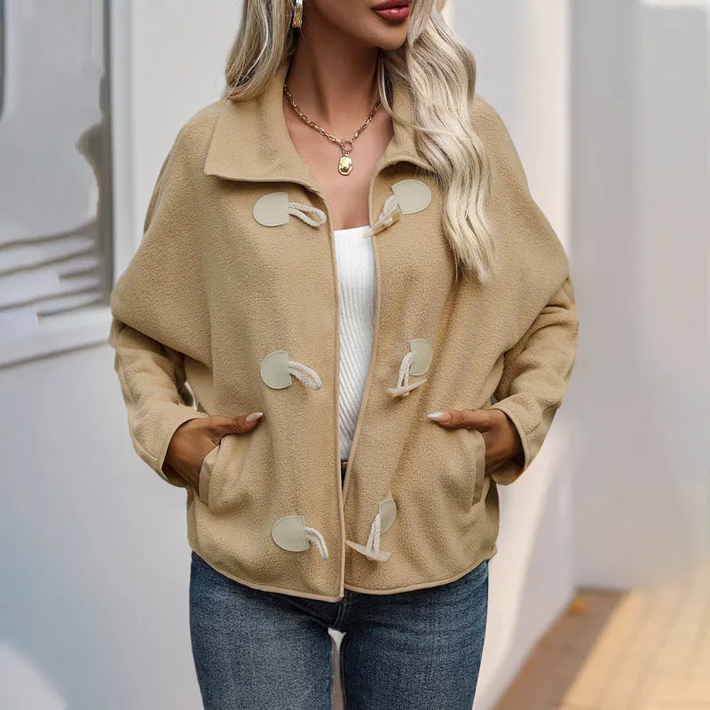 METAVERSMALL 2025  women's clothing street fashion short jacket jacket spring and autumn loose fleece lapel collar horn buckle jacket