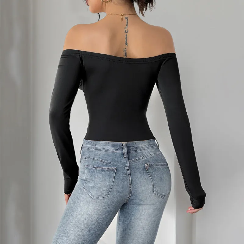 METAVERSMALL Europe, America, autumn and winter off-the-shoulder sexy jumpsuit three-dimensional flower one-word shoulder slim autumn jumpsuit