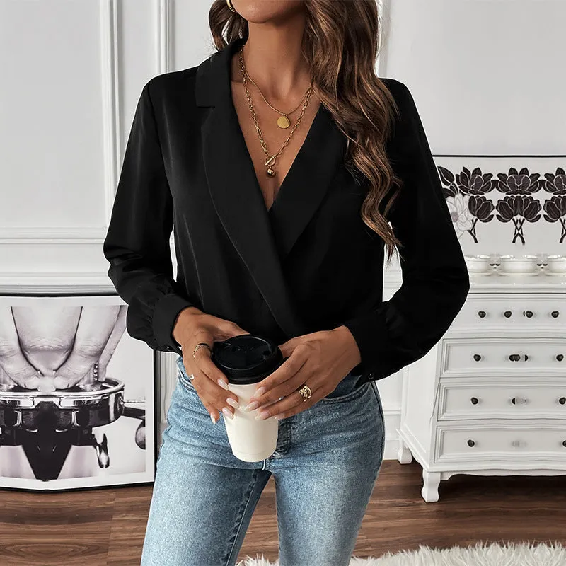 METAVERSMALL fashion women's V-neck new onesie 2025 autumn women's long-sleeved tops and shirts wholesale