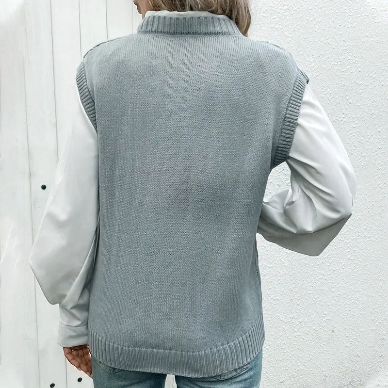 METAVERSMALL foreign trade gray top New new 2025 women's clothing  twisted v-neck pullover knitted vest