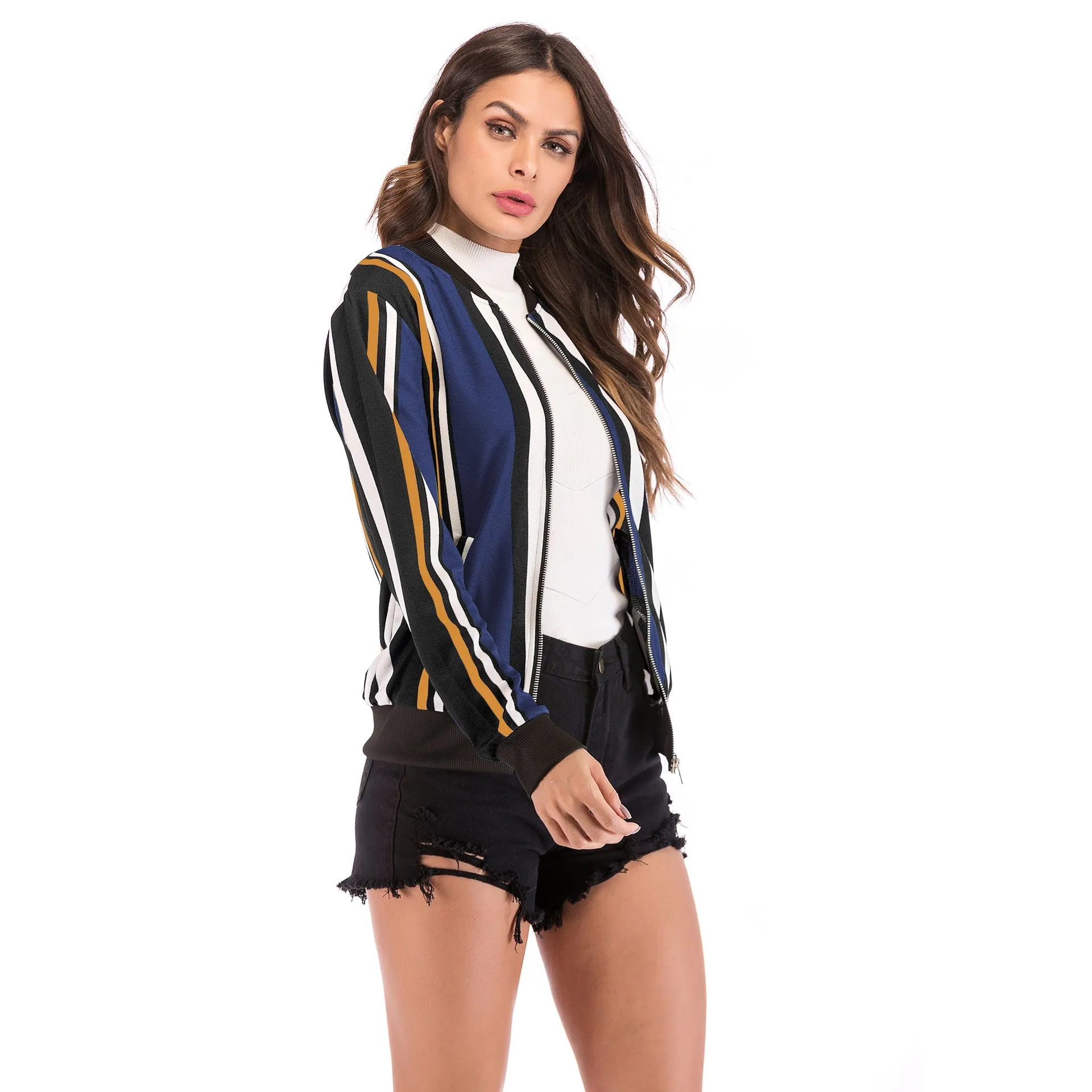 METAVERSMALL New  2025 trade autumn and winter baseball jersey 2025 women's clothing long-sleeved zipper printed jacket jacket women