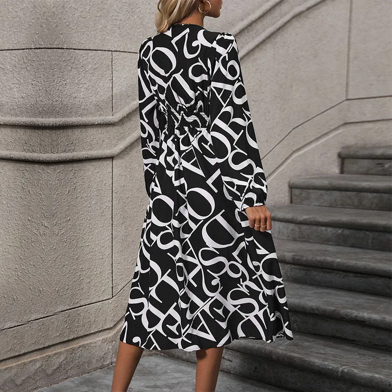 METAVERSMALL New Hot Trade Long Dress New Autumn and Winter 2025 Women's Clothing  Long Sleeve Geometric Printing Dress