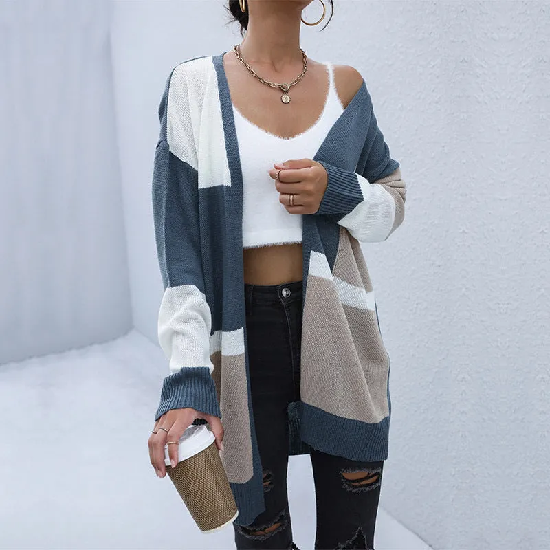 METAVERSMALL New  New Early Autumn New Long Contrasting Sweater Casual Japanese Cardigan Jacket Women