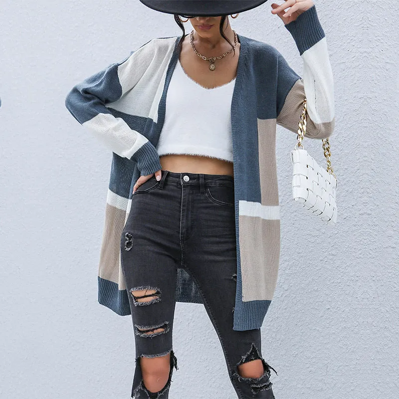 METAVERSMALL New  New Early Autumn New Long Contrasting Sweater Casual Japanese Cardigan Jacket Women