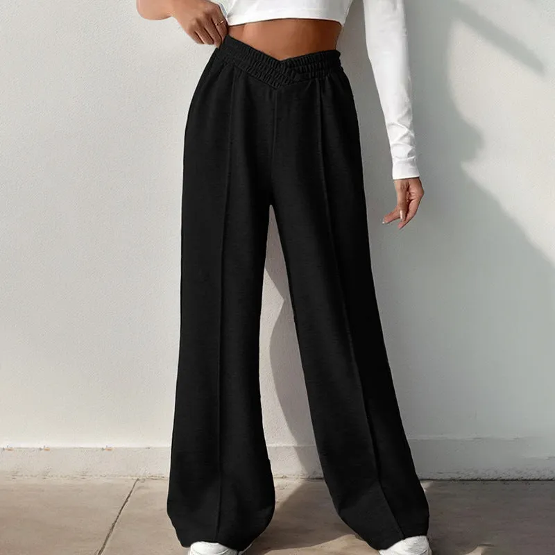 METAVERSMALL New  Women's Pants New New 2025 Casual Elastic V-shaped High Waist Splicing Women's Wide Leg Pants