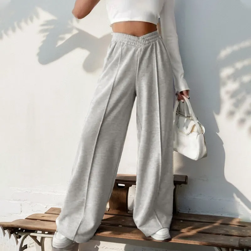 METAVERSMALL New  Women's Pants New New 2025 Casual Elastic V-shaped High Waist Splicing Women's Wide Leg Pants