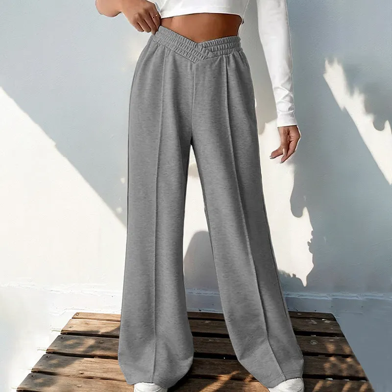 METAVERSMALL New  Women's Pants New New 2025 Casual Elastic V-shaped High Waist Splicing Women's Wide Leg Pants