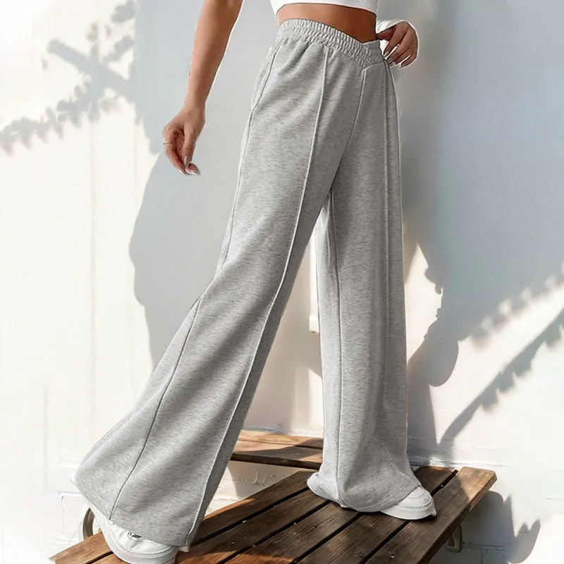 METAVERSMALL New  Women's Pants New New 2025 Casual Elastic V-shaped High Waist Splicing Women's Wide Leg Pants