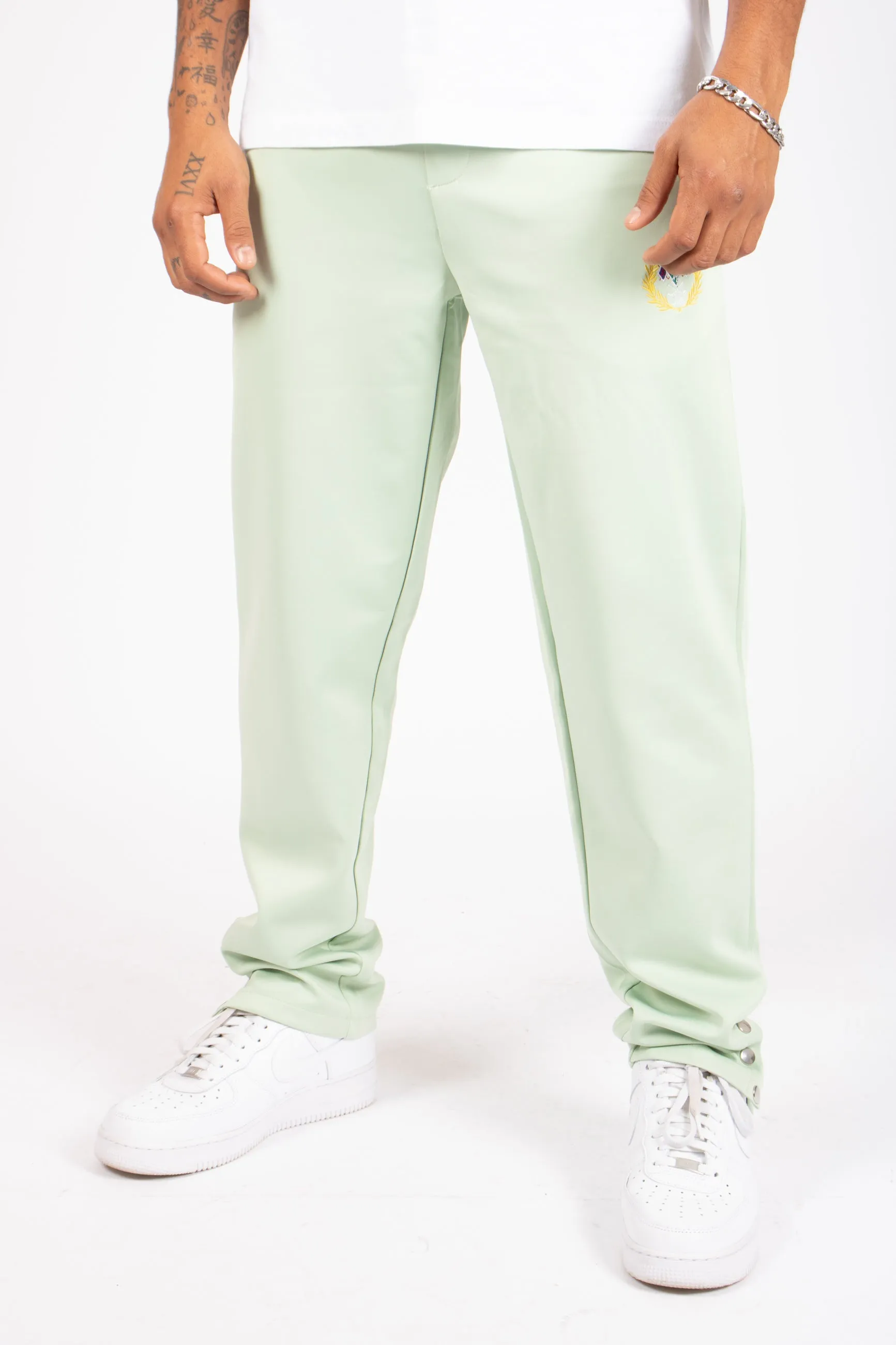 Mint Green Straight Leg Embroidered Golf Club & Popper Hem Jogger