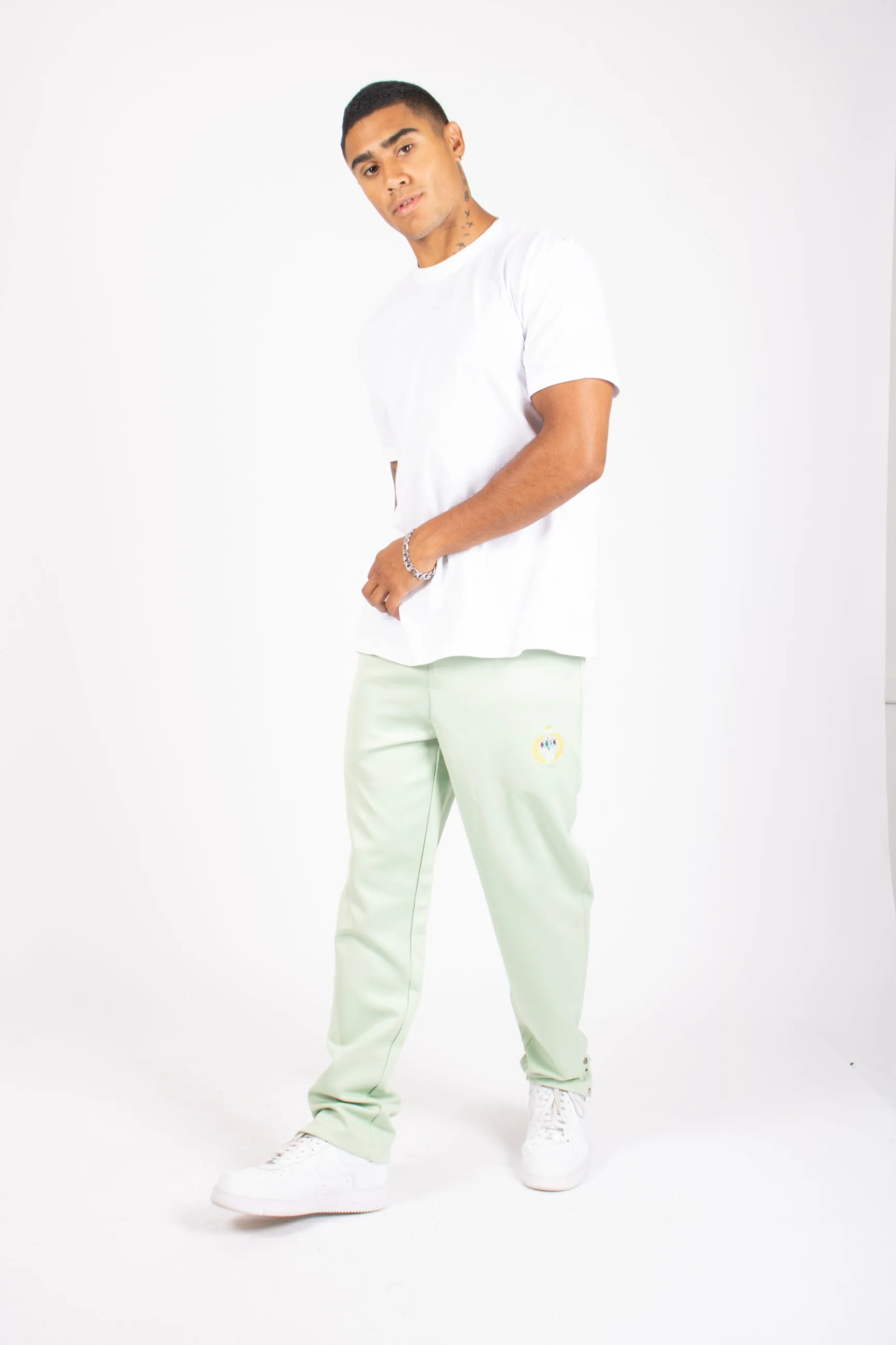 Mint Green Straight Leg Embroidered Golf Club & Popper Hem Jogger