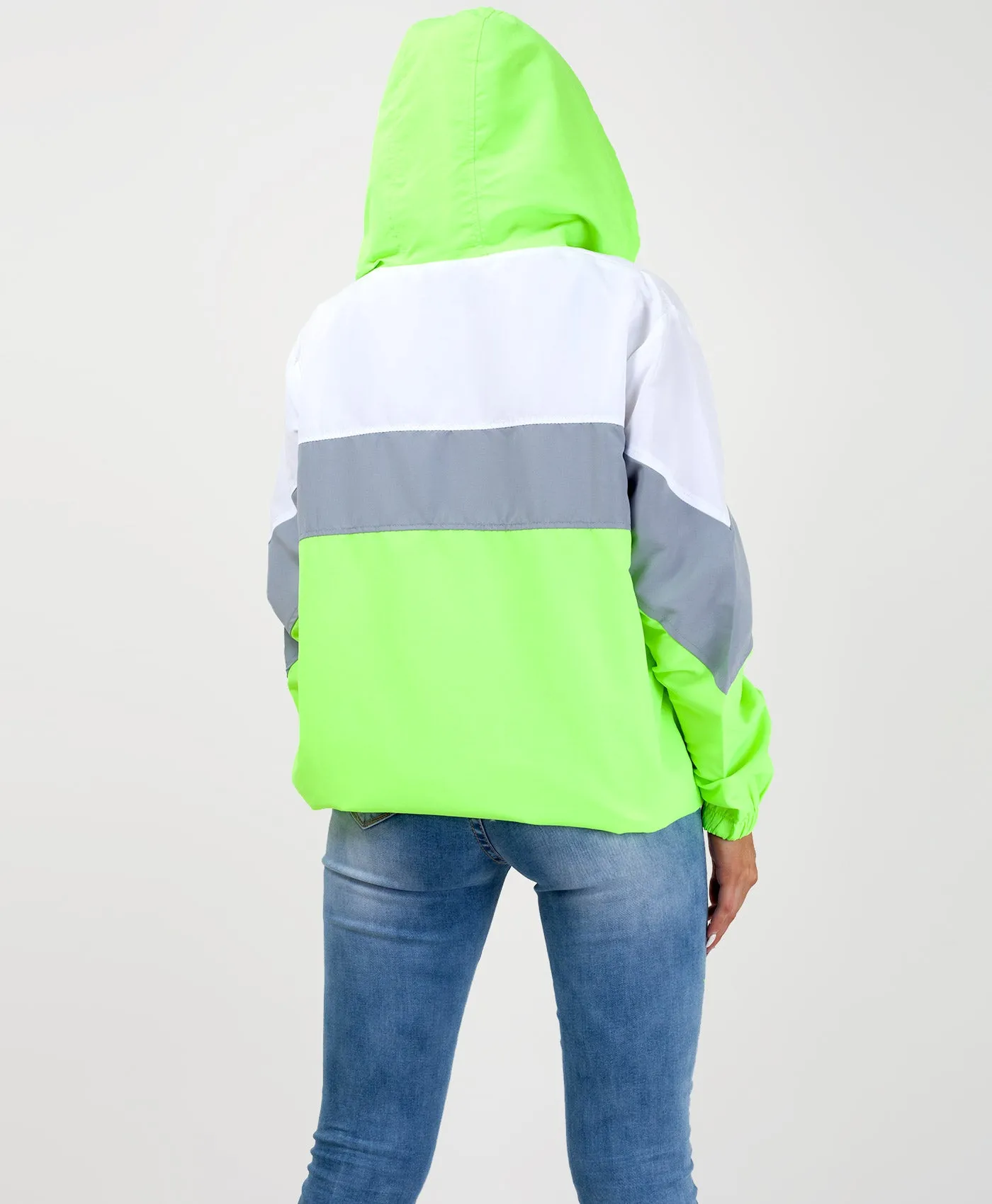 Neon Green Colour Block Windbreaker Festival Jacket