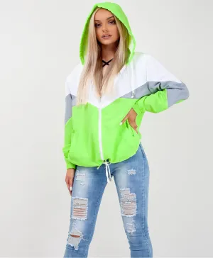 Neon Green Colour Block Windbreaker Festival Jacket