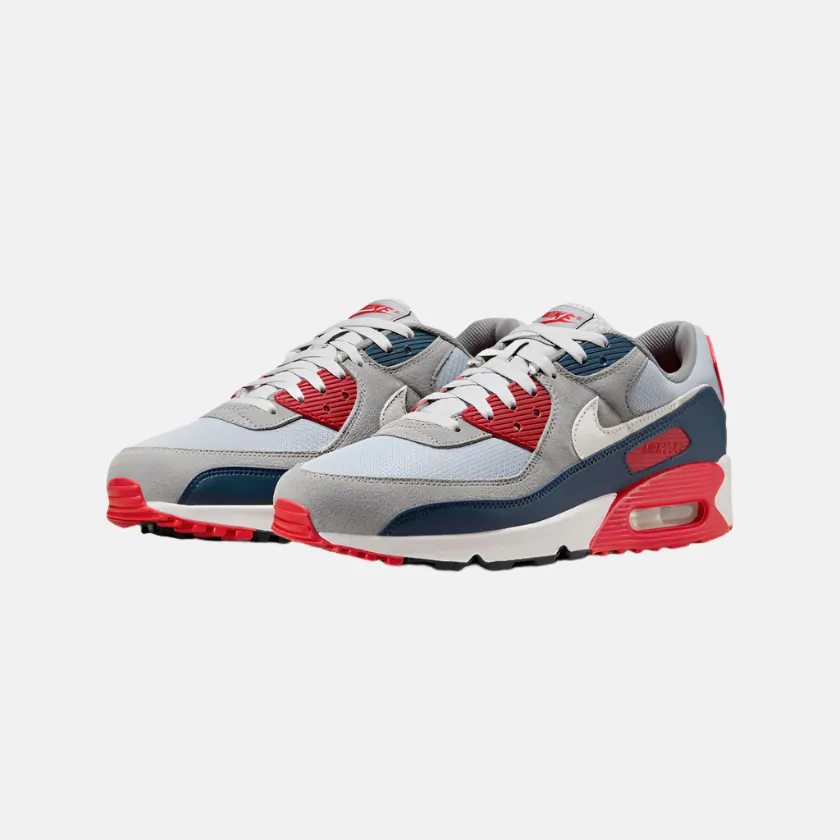 Nike Air Max 90 Men's Running Shoes -Light Smoke Grey/Armoury Navy/Fire Red/Phantom