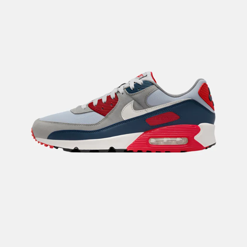 Nike Air Max 90 Men's Running Shoes -Light Smoke Grey/Armoury Navy/Fire Red/Phantom