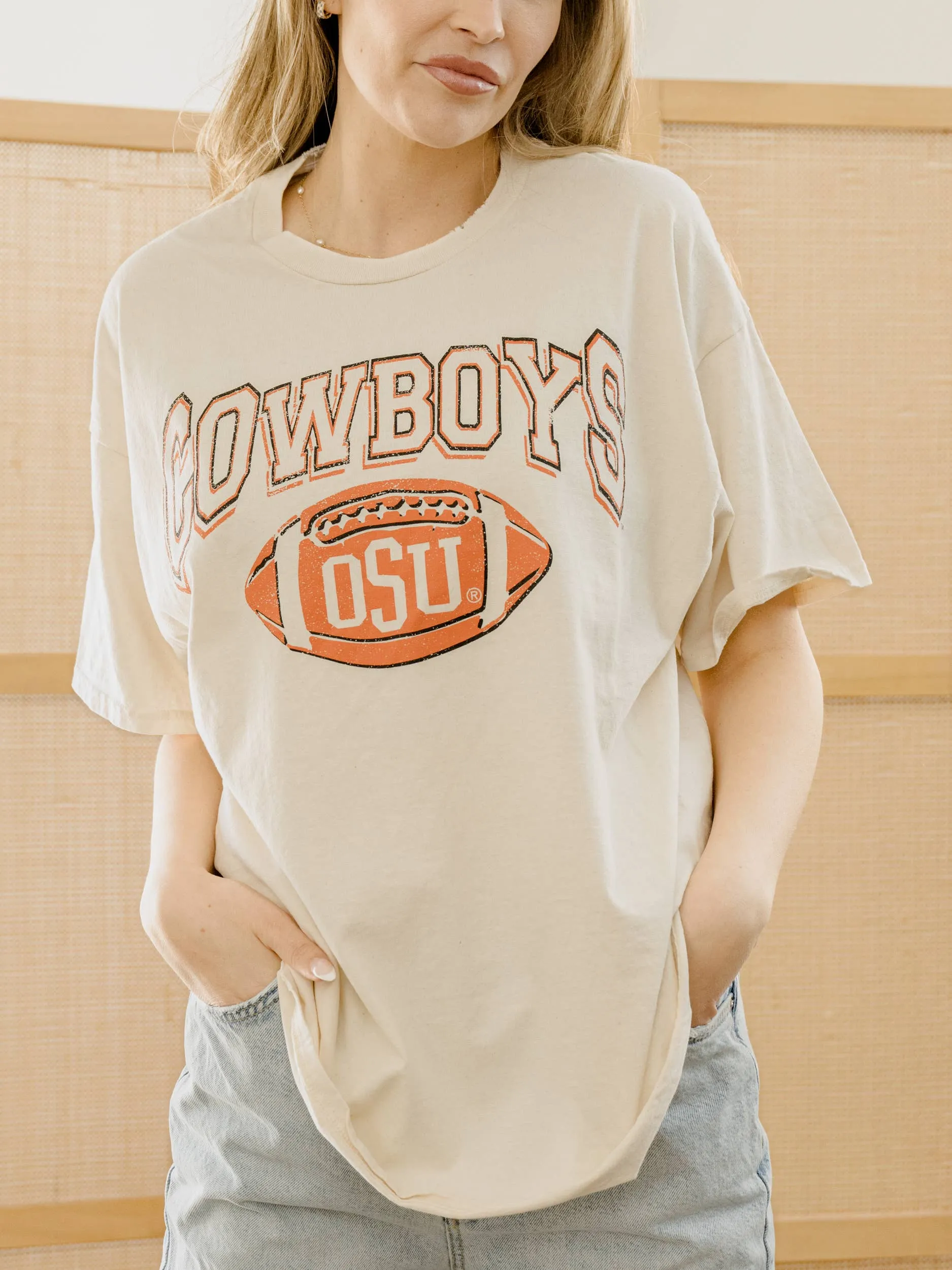 OSU Cowboys Wonka Football Off White Thrifted Tee