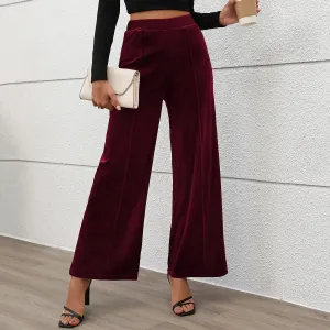 PEOPLETERRITORY New summer new    trade trousers Valentine's Day commuting style high waist temperament velvet wide-leg trousers women