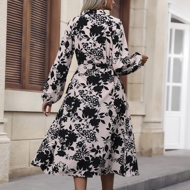 PEOPLETERRITORY New    trade printing dress  new women's dress fashion autumn long-sleeved long dress wholesale