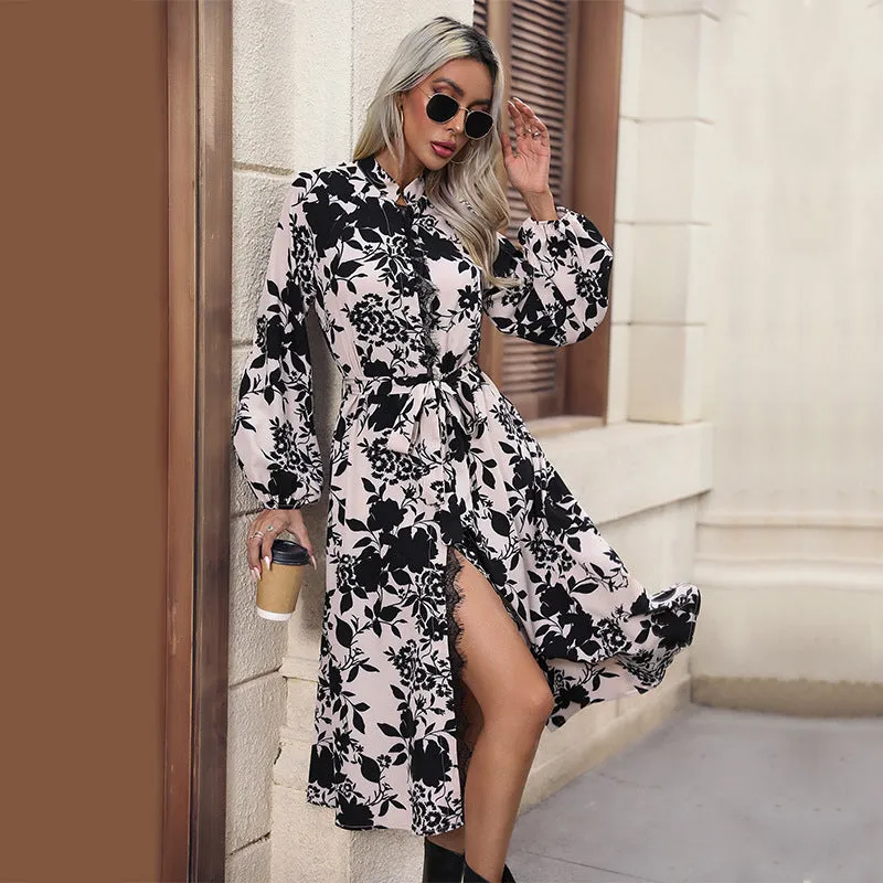 PEOPLETERRITORY New    trade printing dress  new women's dress fashion autumn long-sleeved long dress wholesale