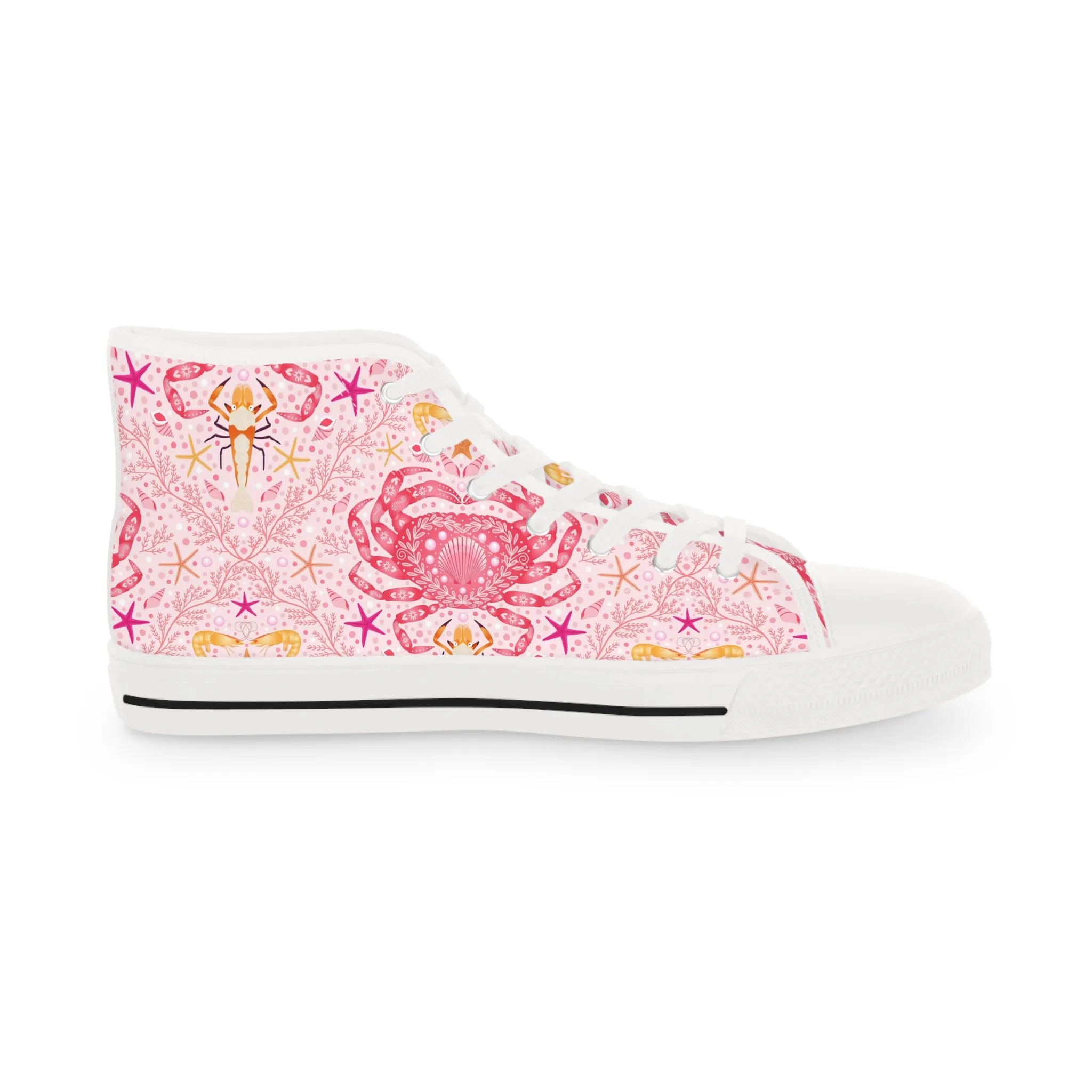 Pink Crabs Ocean Men's High Top Sneakers