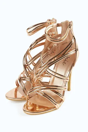 Rose Gold Metallic Patent Heeled Sandals