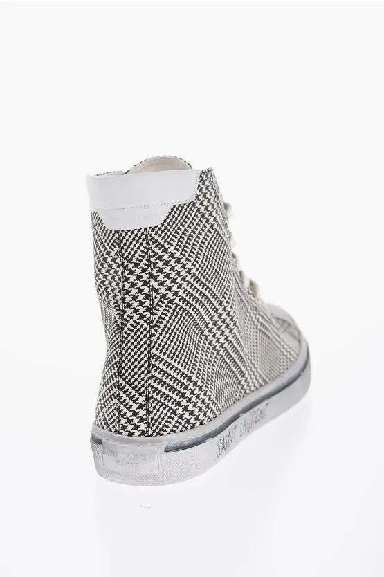 Saint Laurent High-Top MALIBU Sneakers With Houndstooth Print