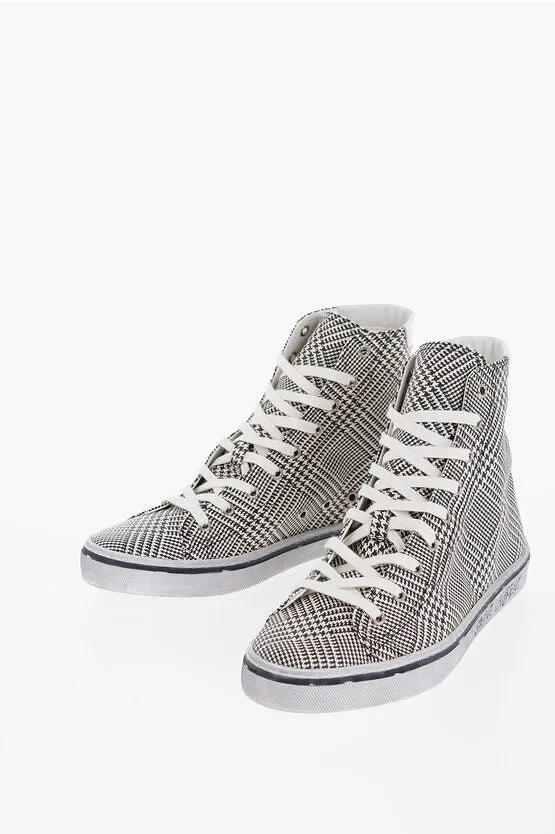 Saint Laurent High-Top MALIBU Sneakers With Houndstooth Print