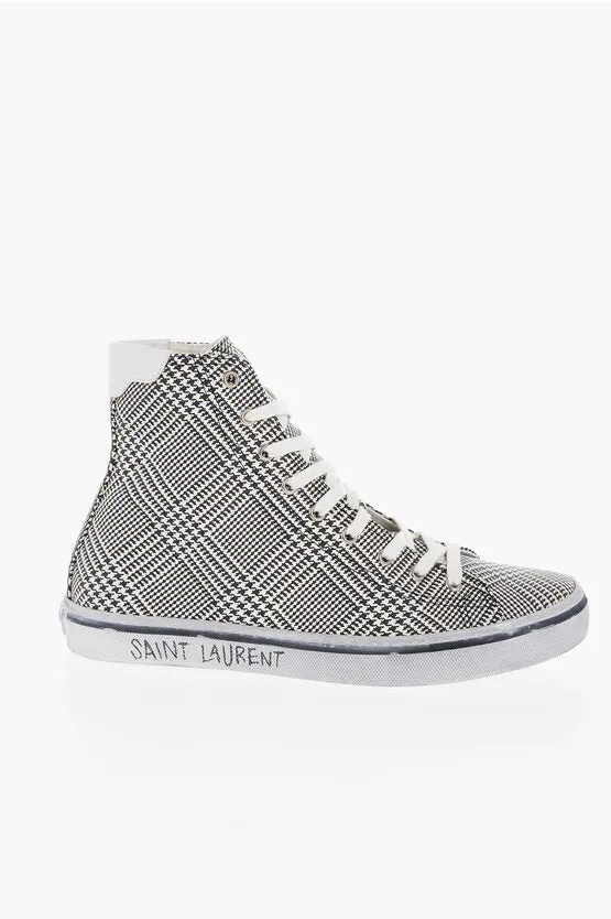 Saint Laurent High-Top MALIBU Sneakers With Houndstooth Print