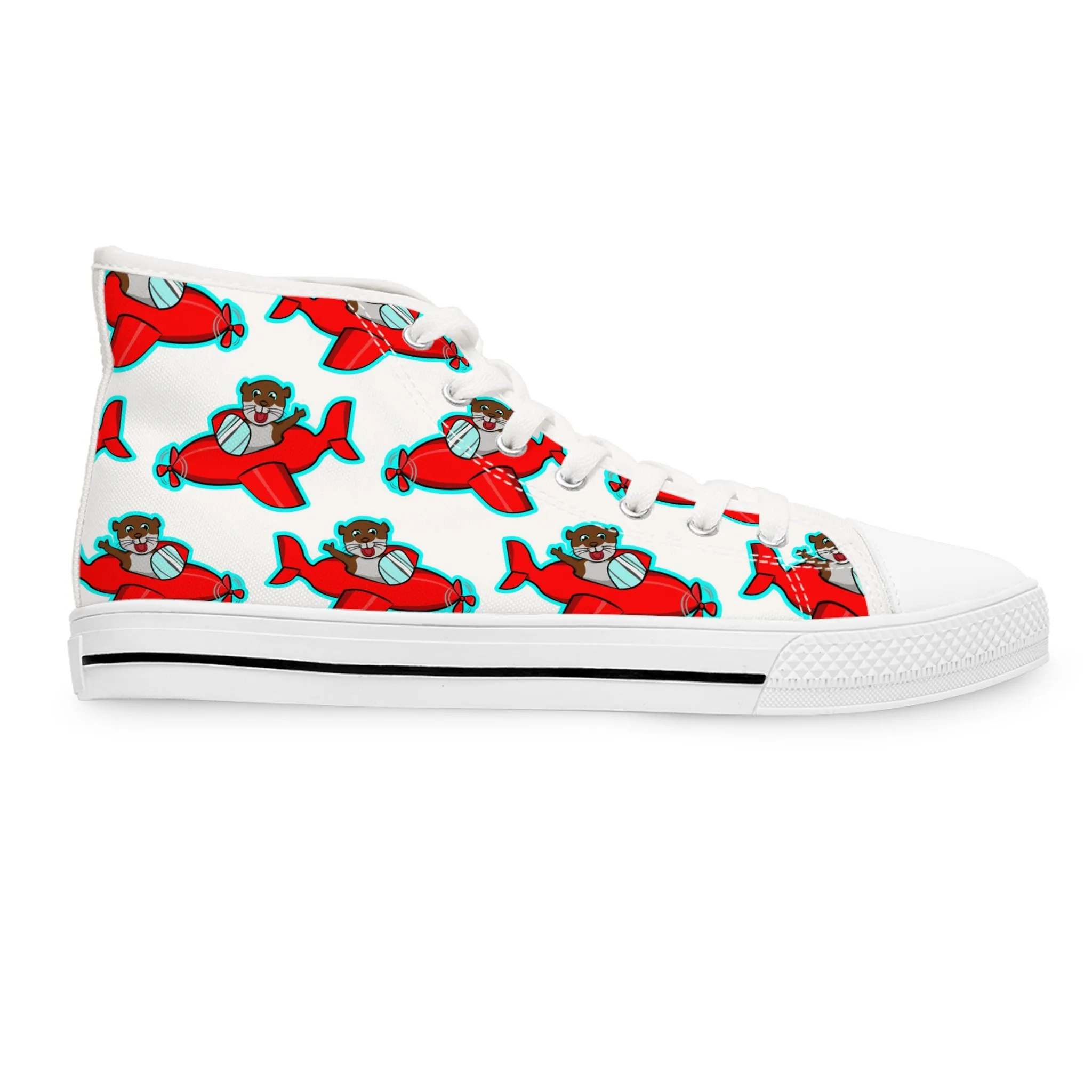 Sea Otter with Red Plane Women's High Top Sneakers