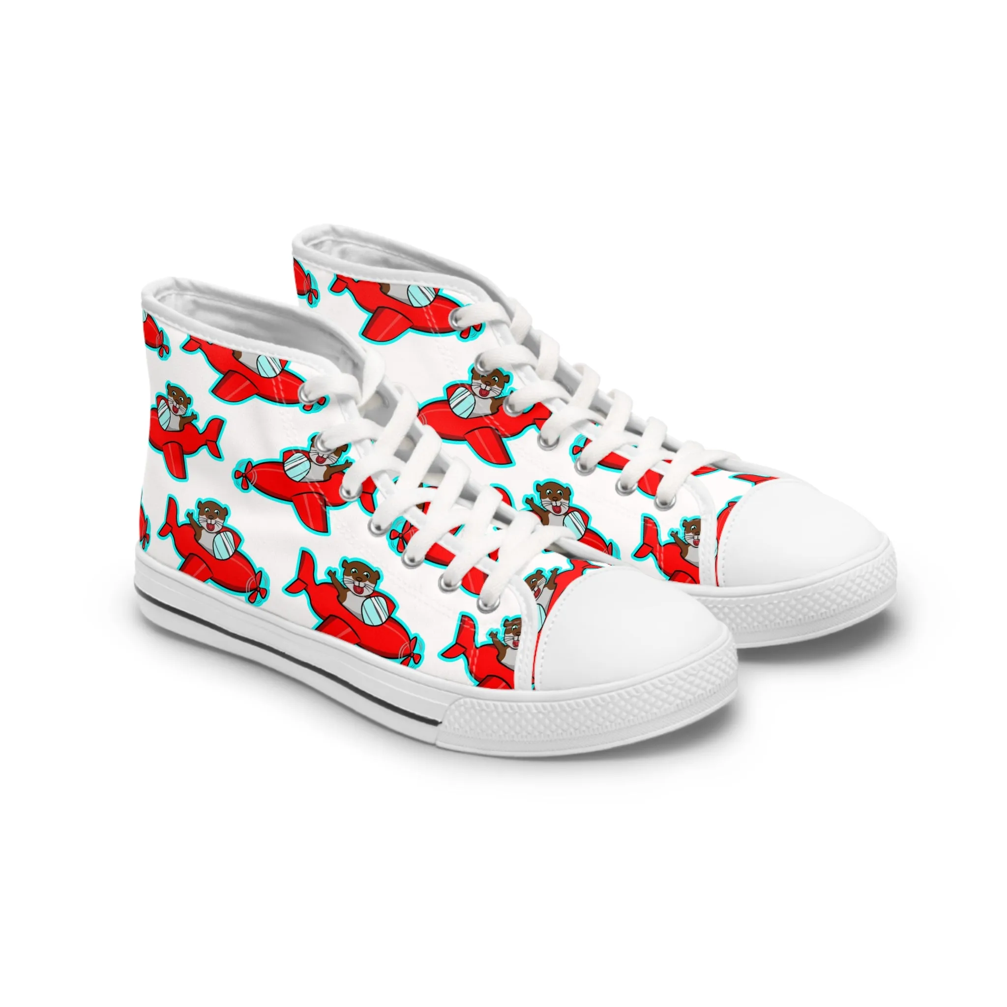 Sea Otter with Red Plane Women's High Top Sneakers