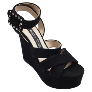 Sergio Rossi Black Suede Elettra Wedges