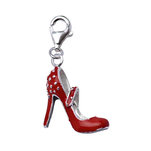 Silver Red High Heel Shoe Charm