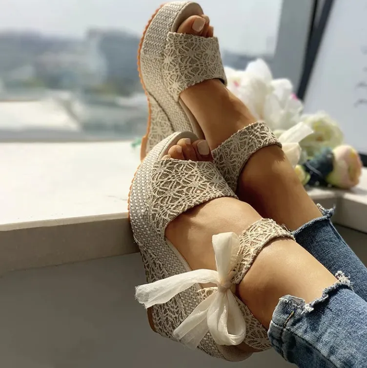 Sohiwoo Lace Leisure Women Wedges Heeled Women Shoes Summer Sandals Party Platform High Heels Shoes Woman