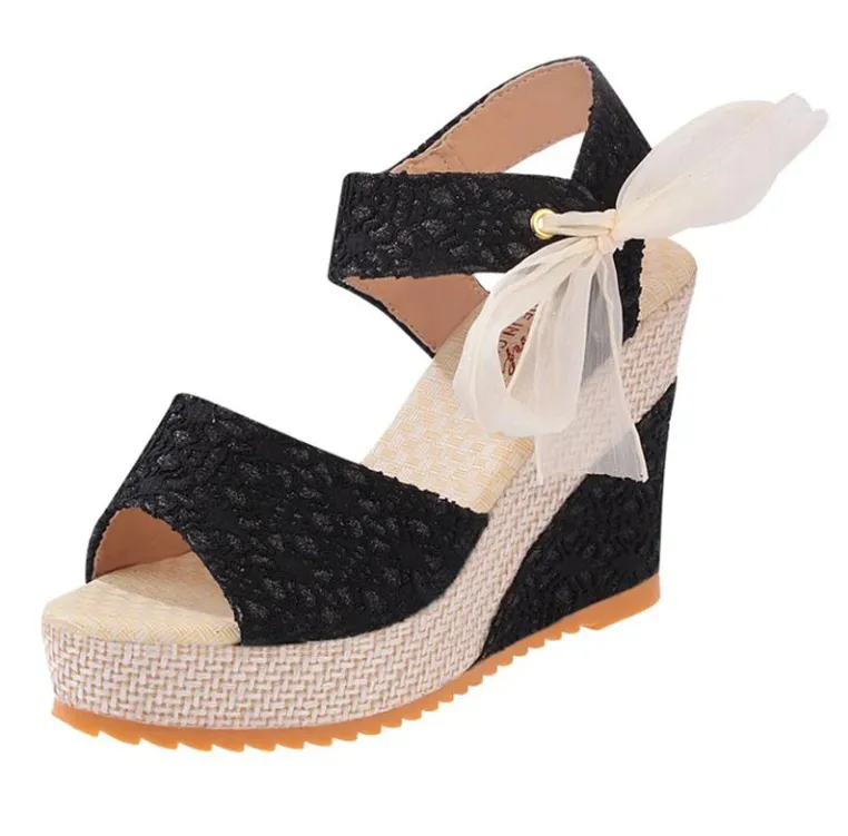 Sohiwoo Lace Leisure Women Wedges Heeled Women Shoes Summer Sandals Party Platform High Heels Shoes Woman