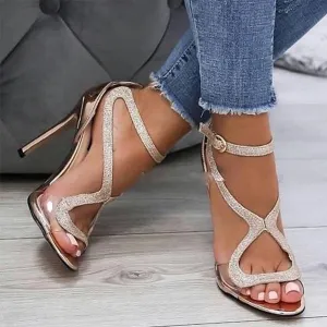 Sohiwoo  Women Cross Strappy Cut-Out Clear Strap High Heel Sandals Party Fashion Sandals