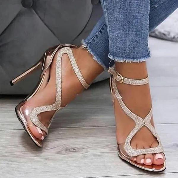 Sohiwoo  Women Cross Strappy Cut-Out Clear Strap High Heel Sandals Party Fashion Sandals