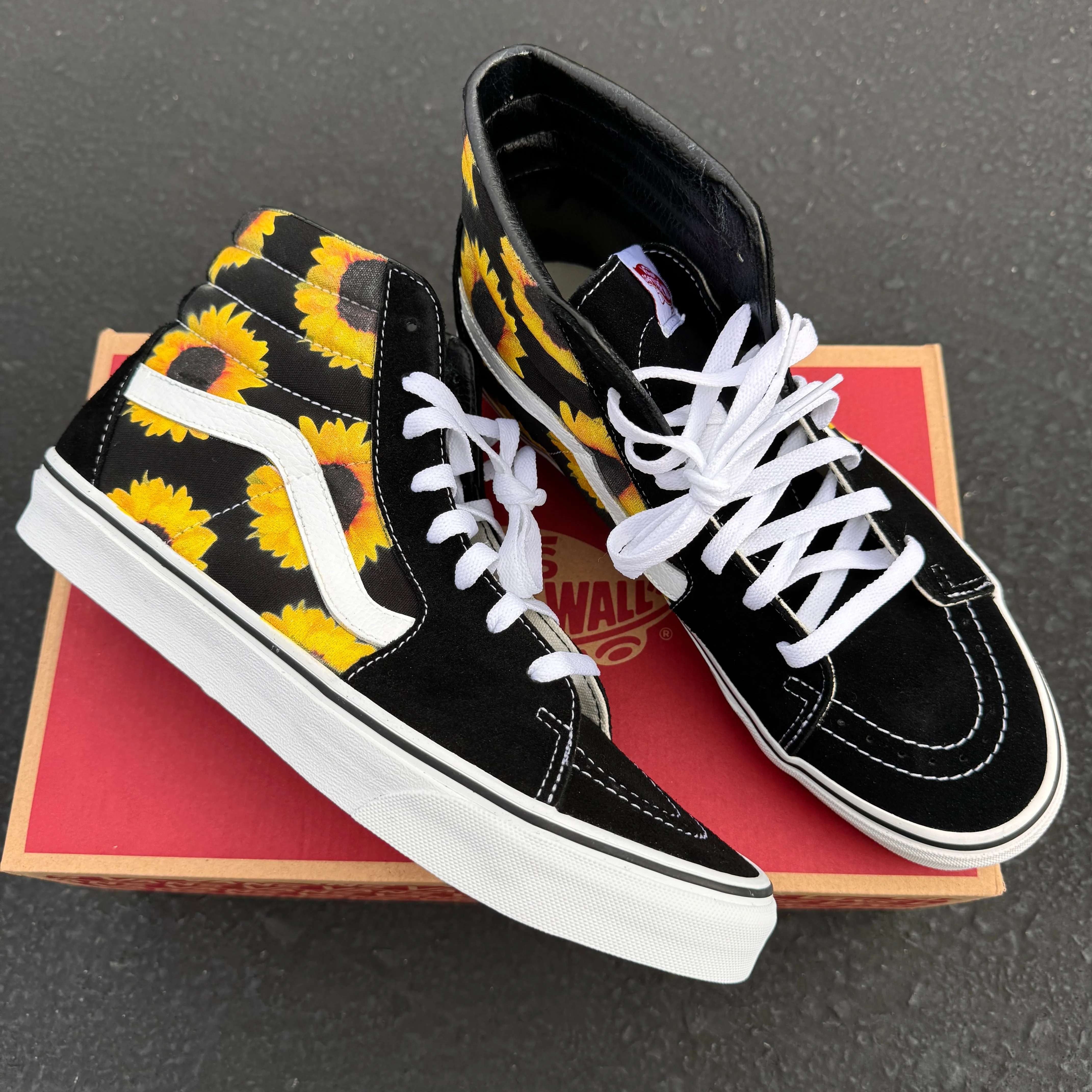 Sunflowers on Black Vans Sk8-Hi Shoes