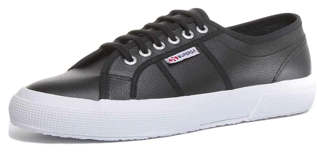 Superga 2750 Efglu In Leather Trainer Black White