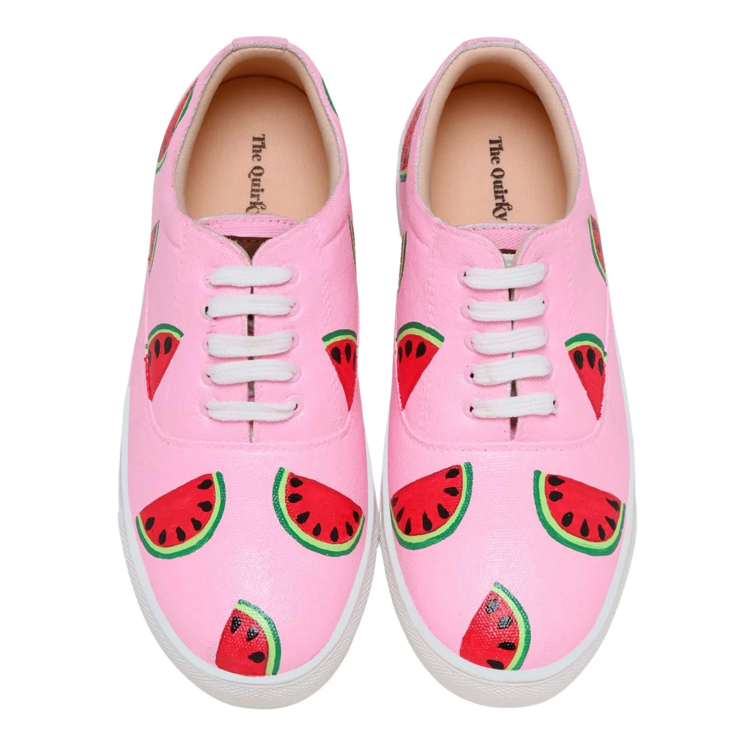 THE QUIRKY NAARI Watermelon Sneakers with Watermelon Motif | Pink | 4 UK