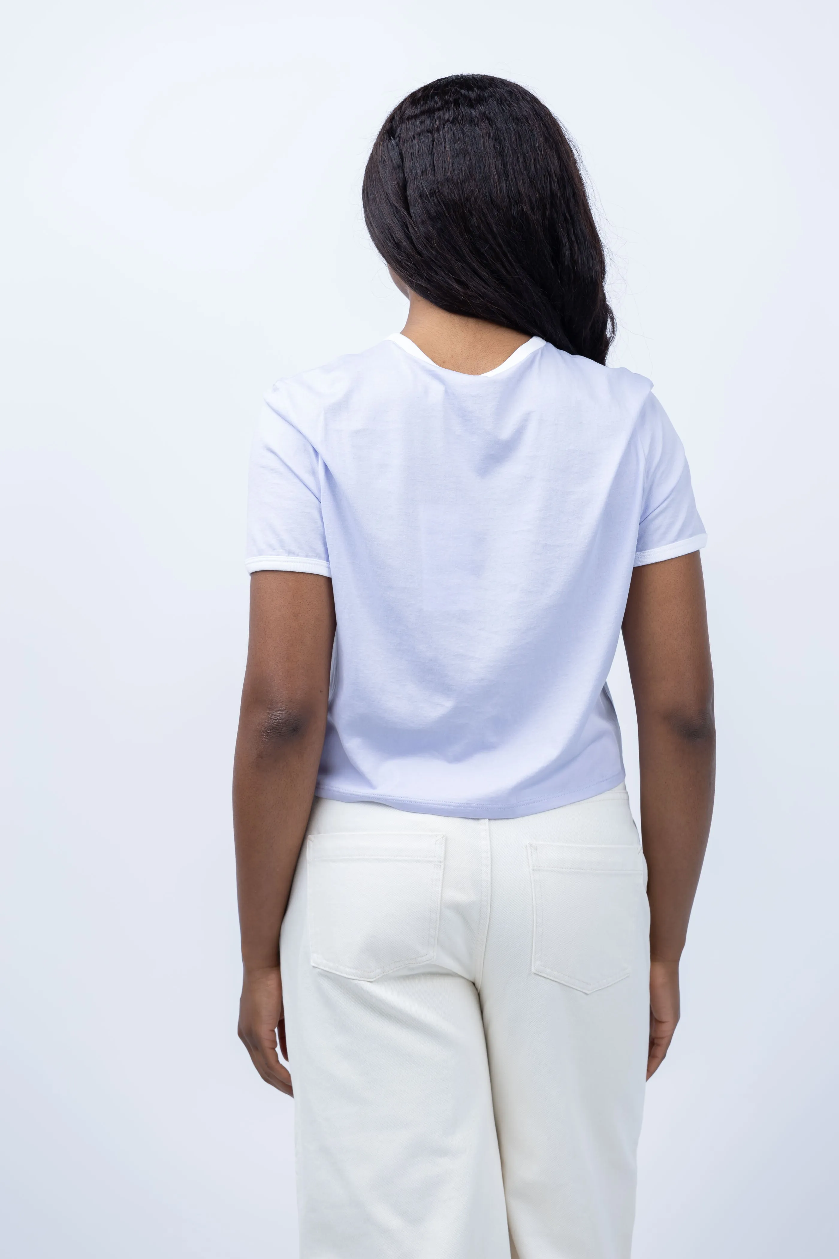 Theory Ringer Tee in Soft Iris/White