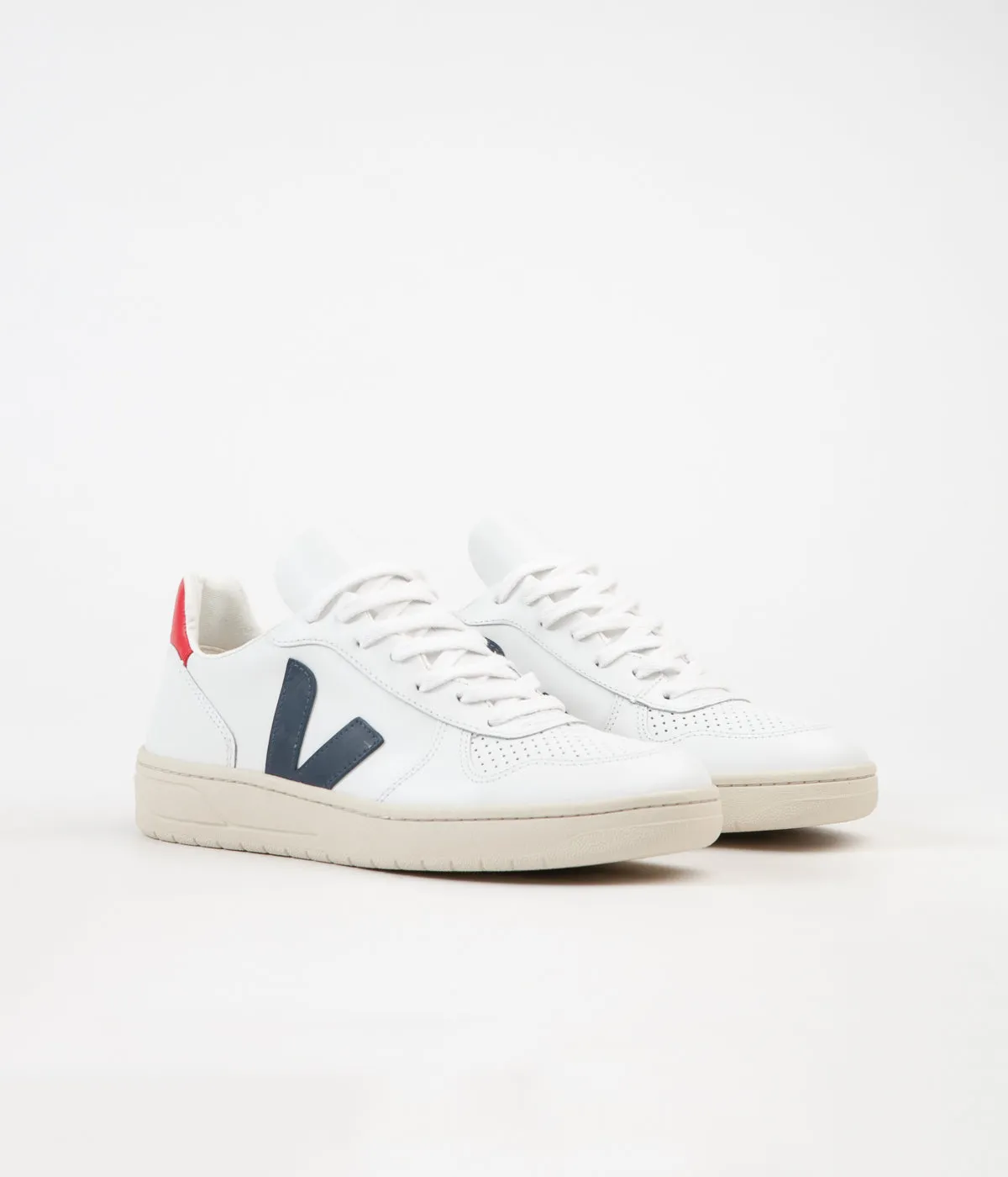 Veja V-10 Leather Shoes - Extra White / Nautico Pekin