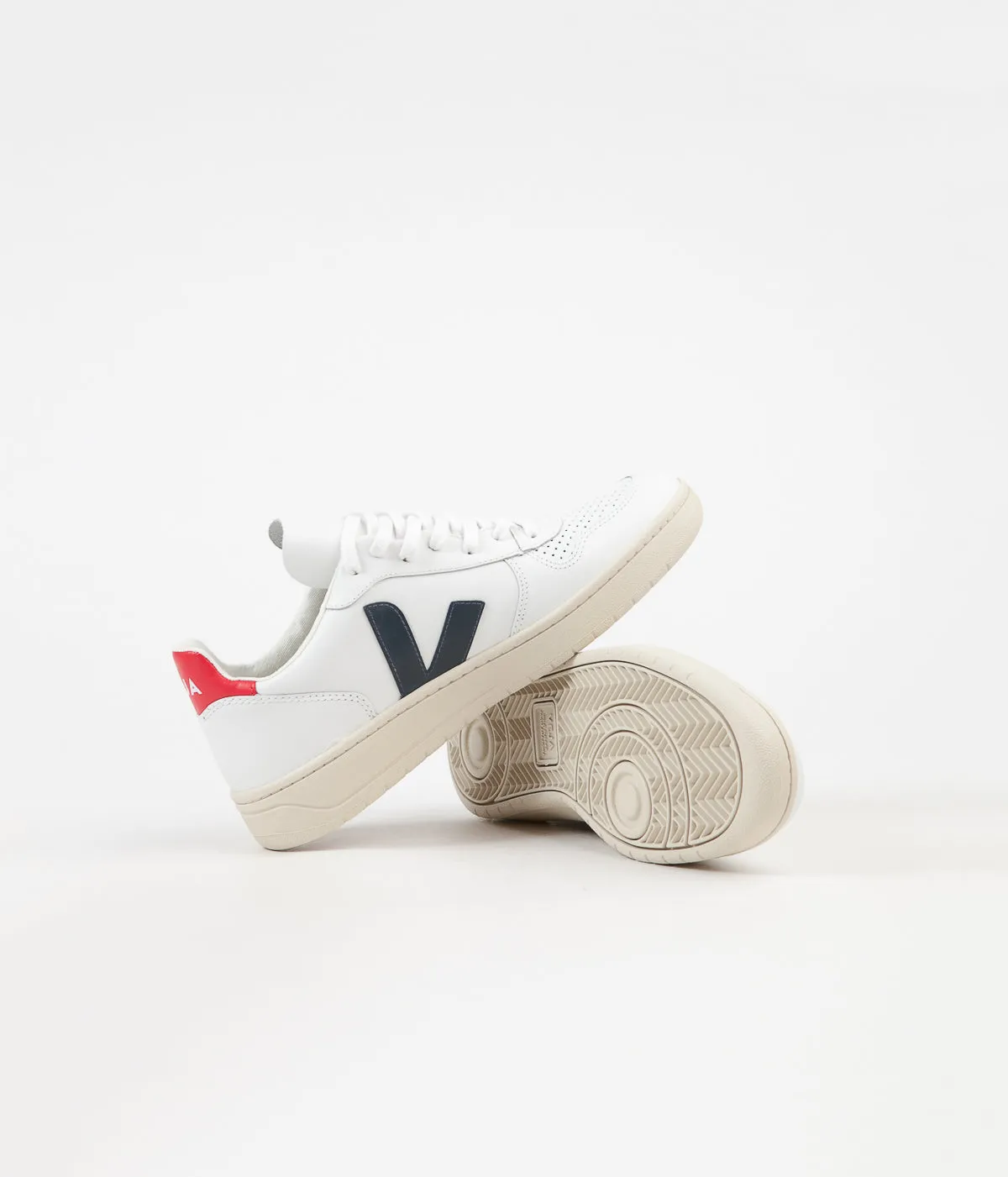 Veja Womens V-10 Leather Shoes - Extra White / Nautico / Pekin